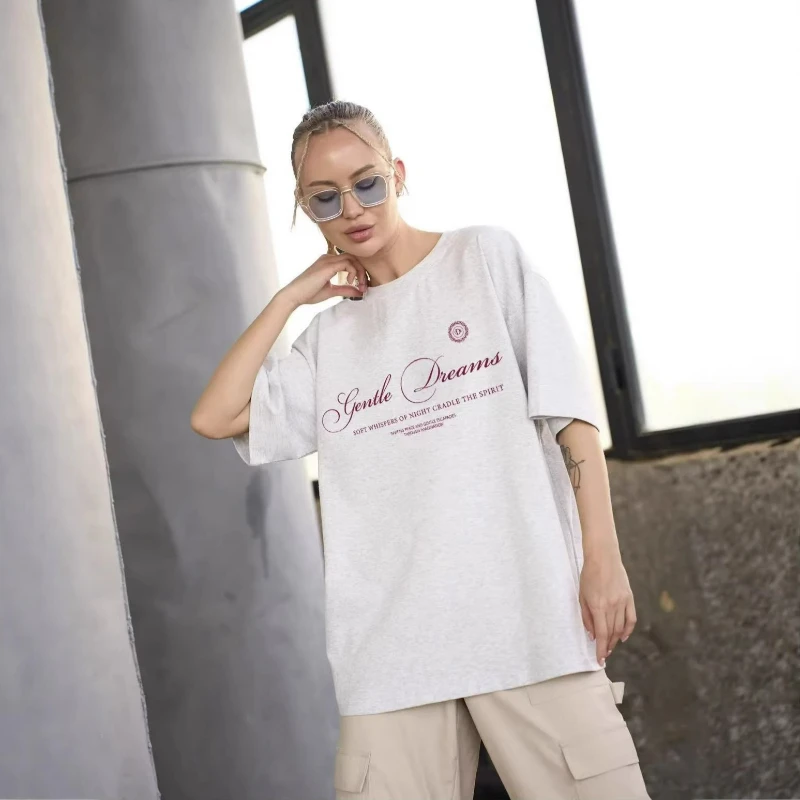 

100% хлопковая футболка с коротким рукавом, новинка лета 2026, модный европейско-американский стиль, повседневный универсальный свободный топ для женщин