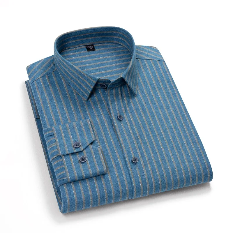 

Classic Men Pure Cotton Shirt Spring Autumn Thick Long-staple Cotton Polished Long-sleeved Plaid Shirt