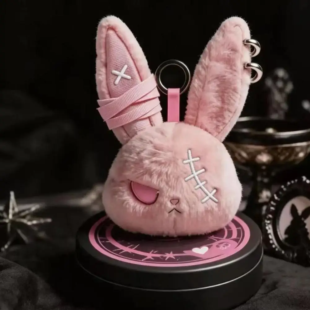 Halloween Gothic Bunny Plush Keychain Rabbit Bag Charm with Bandage Desian Kawaii Key Ring Pendant Car Bag Ornament Gift