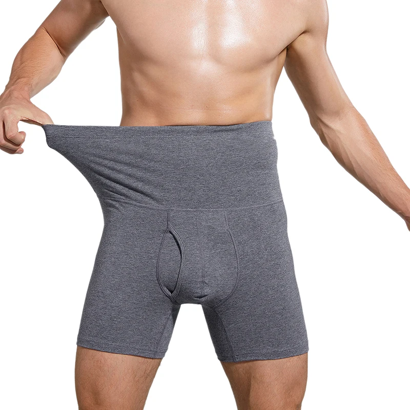 High-Waisted Compression Boxer Briefs for Men - Tummy Control, Open Fly, Breathable Cotton Fabric, Comfortable Fit, Shapewear Un