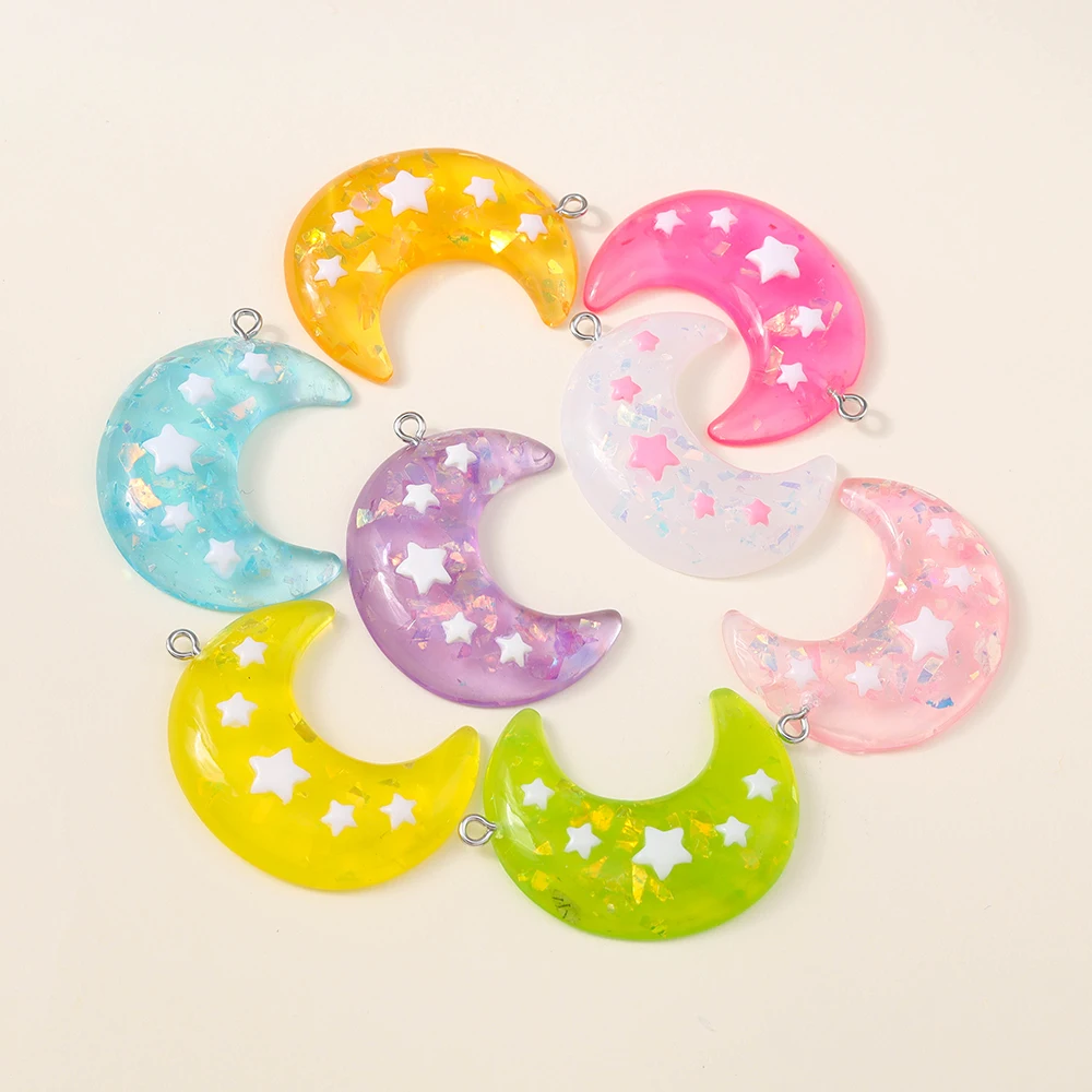 10 Stück 8 Farben Harz große glänzende Sterne Mond Charms für handgemachte Ohrringe Halskette Anhänger handgemachte Diy Schmuck machen Zubehör