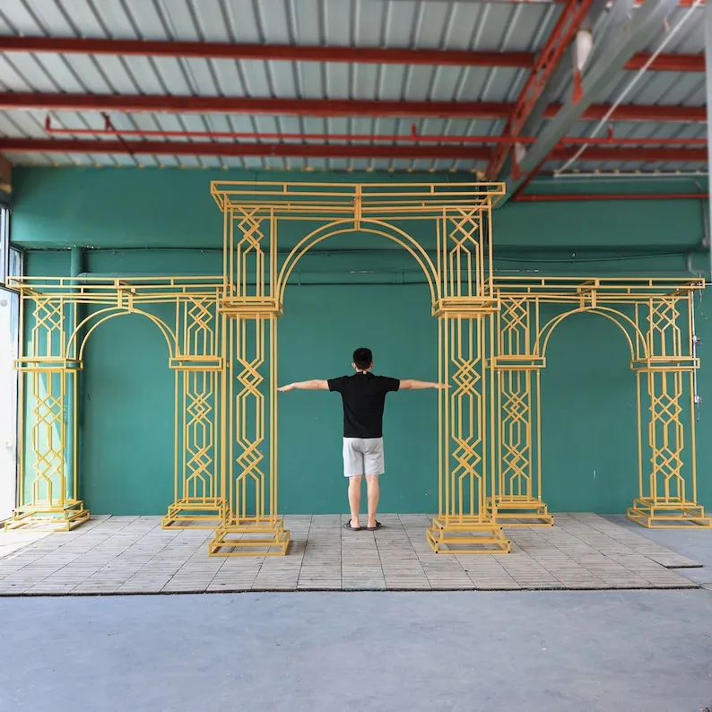 Wedding Arch Stage Iron Truss Arch Decoration Party Props Cuboid Bending Arch Gold Frame Wedding Screen Flower Stand