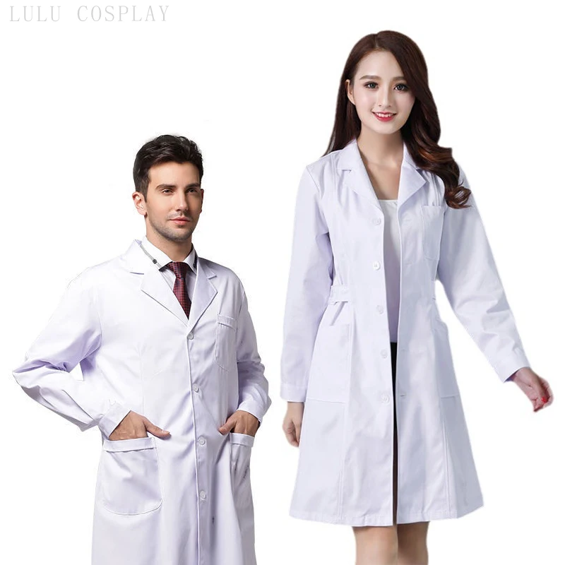 Adult Medical Uniforms Lab Coat Short Sleeve Doctor Nurse Dress Fashion Women's Long Sleeve White Jacket Adjustable Waist Belt