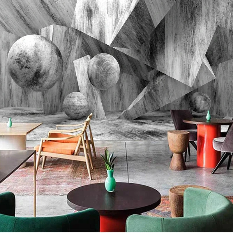 Geometry Mural Sphere 3D Ball Stone Cement Wall Wallpaper Restaurant Bar KTV wardrobe Room Space Wall Painting Papel De Parede
