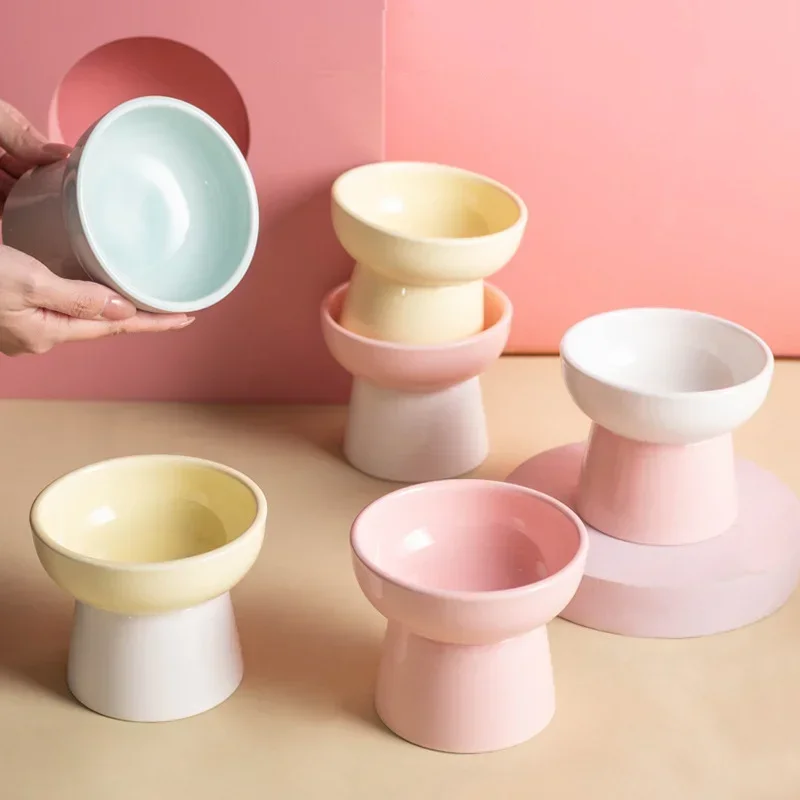 

Cute Ceramic Pet Bowl High Foot Design for Dog Cat Food Water Feeder Easy To Clean Prevent From Tipping Over Bowl Pet Supplies