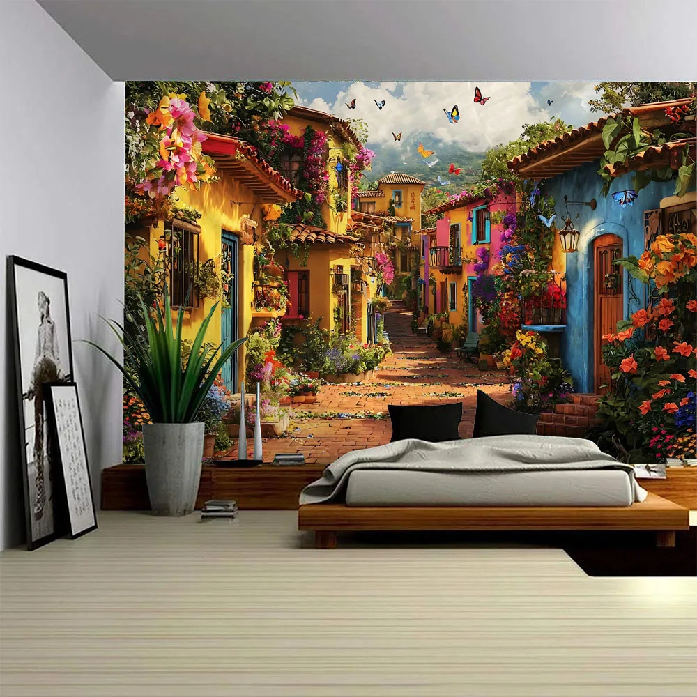 

Forest Landscape Tapestry Flower Plants Sea View Polyester Wall Hanging Fabric Aesthetics Home Decoration Background Poster