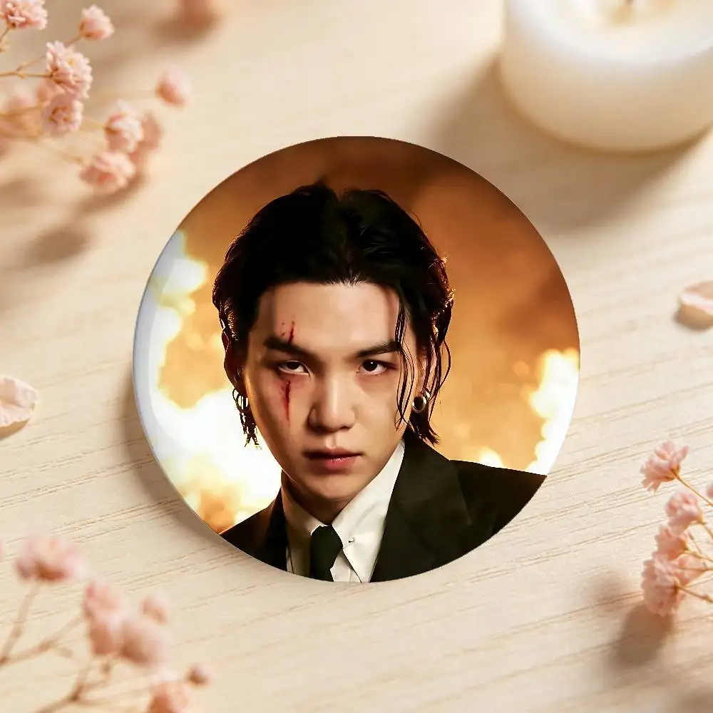 Singer A-Agust D Premium Tinplate Round Lapel Pins: Cute Badge Brooches For Shoulder Bag Accessories, Souvenir Gifts - view 5