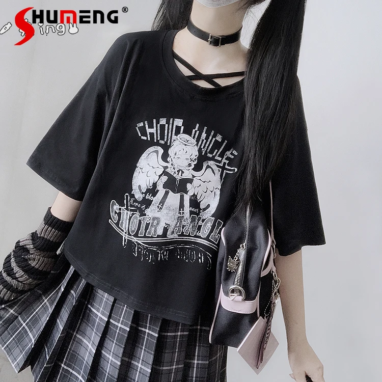 

Japanese Style Subculture Sweet Cool Hot Girl Y2K JK Tops Round Neck Short Sleeve Loose Casual Printed T-Shirt Top Women Summer