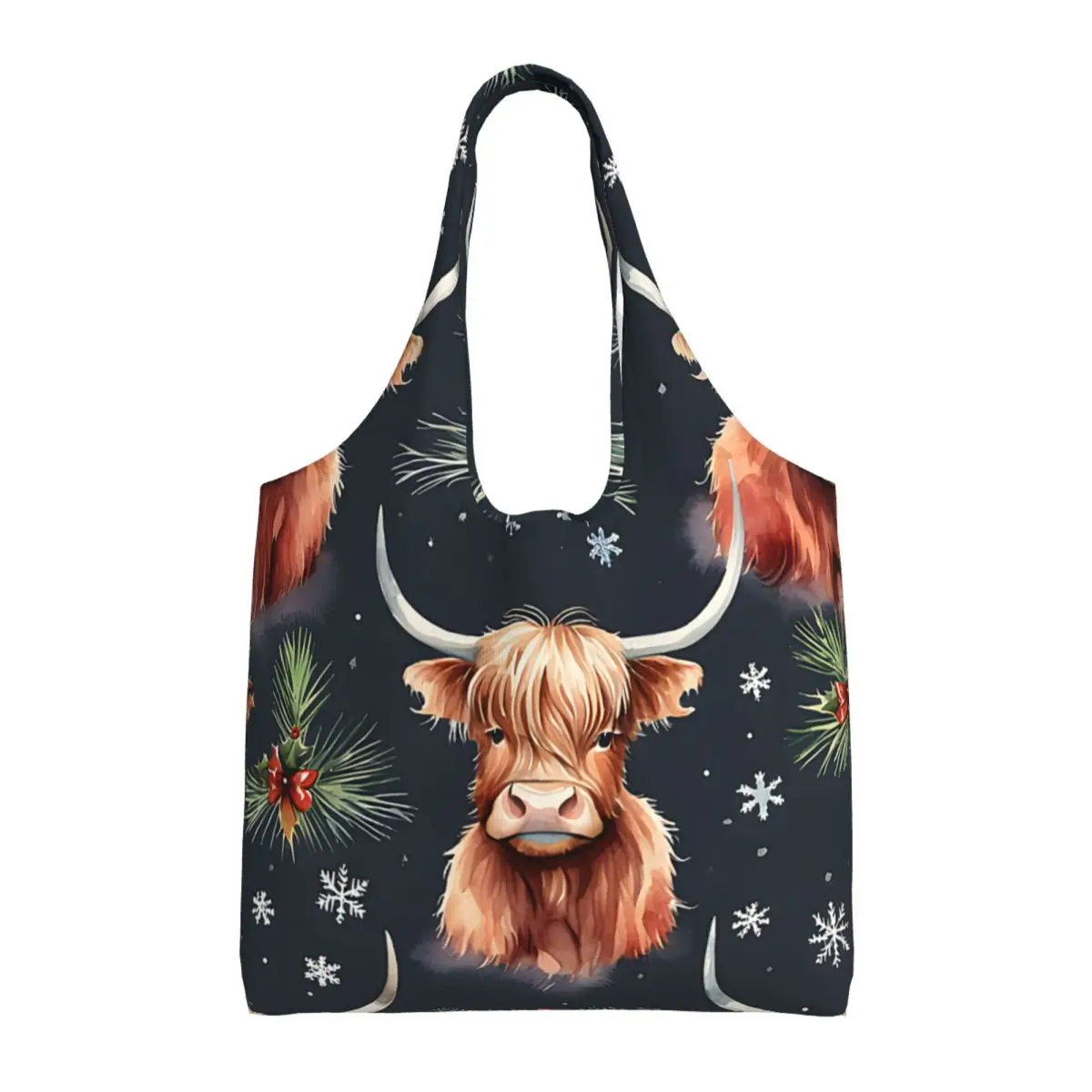 

Christmas West Highland Cattle Canvas Tote Bag for Women - Single Shoulder Work Commute Bag Large Capacity