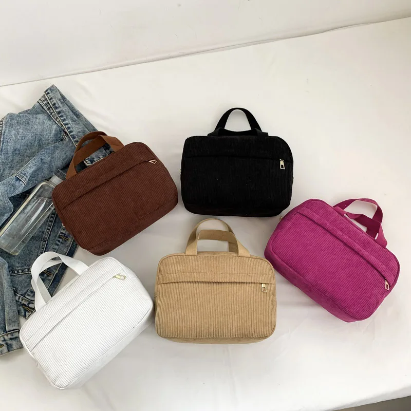 

Women Fashion Simple Handbag Autumn Winter New Corduroy Trendy Handheld Bag Retro Trendy Small Square Notebook Briefcase Bag