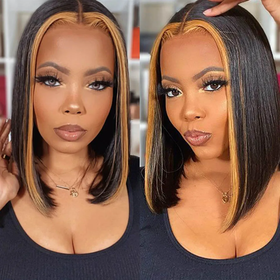 

Stripe Straight Lace Front Wigs Honey Blonde Highlight Wig Preplucked Brazilian Highlight Straight Human Hair Bob Wigs For Women