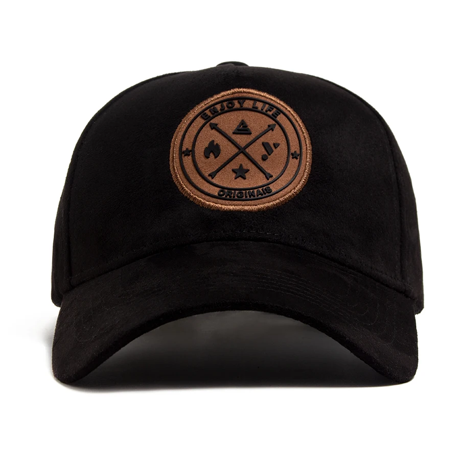 Fashion Circular Leather Label Suede Men\'s Baseball Cap Spring Autumn Hat For Visor Casual Women Snapback Hip Hop Caps Unisex