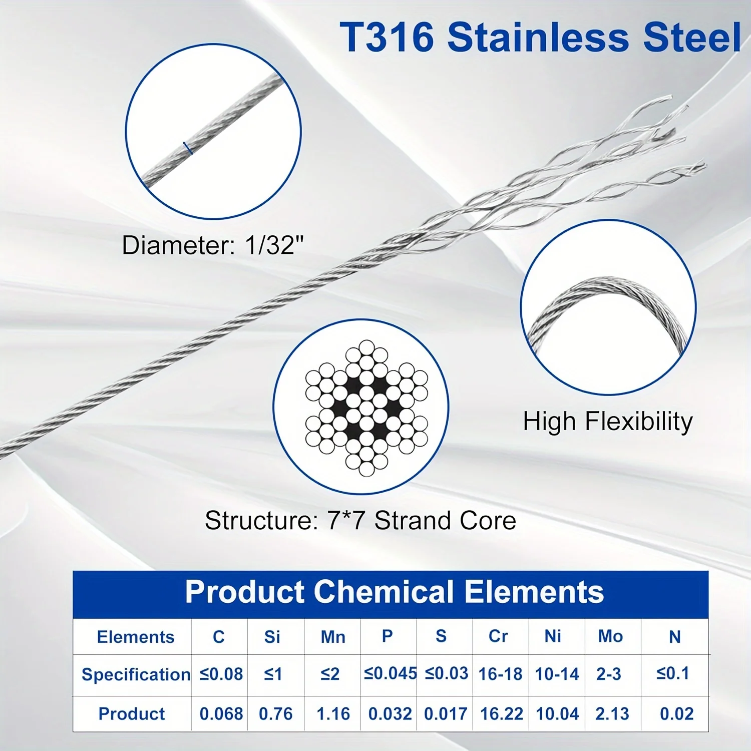 316 Stainless Steel Cable, 50/100/200/400 Feet 1/ 32inch Wire Rope with Aluminum Sleeves for Hanging String Lights, Hangers, Trellis Lines