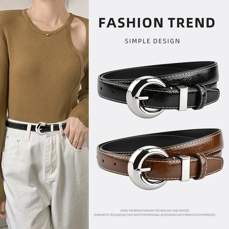 

Lacquered belt for women, top layer cowhide, simple and fashionable, versatile, jeans decoration, high-grade women's belt