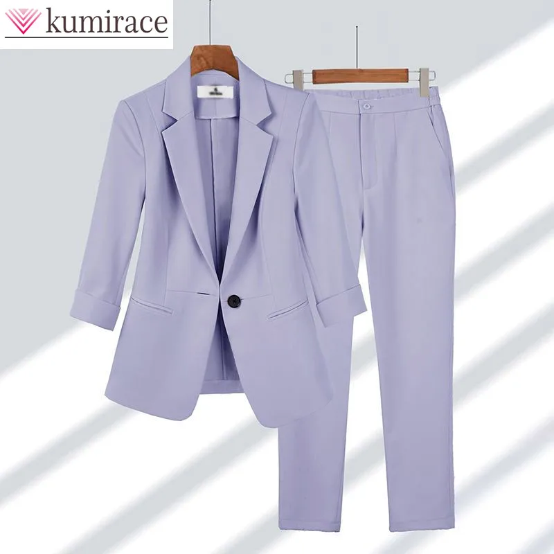 

2023 Summer New Thin Jacket Blazer Casual Wide Leg Pants Two Piece Elegant Women's Pants Set Office Outfits Business Clothing