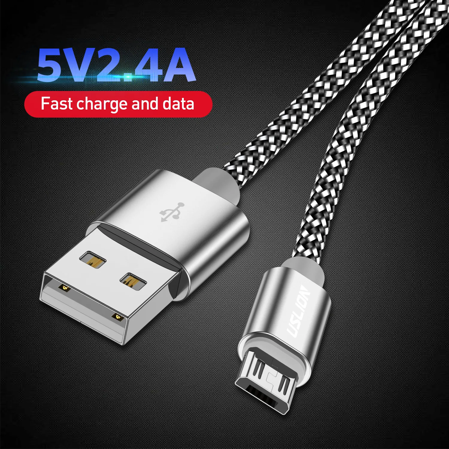 2.4A Micro USB Cable Two-colour Nylon Braid Cable Fast Charge Cable USB Data Cable for Android Mobile Phone 0.3M/1M/1.8M