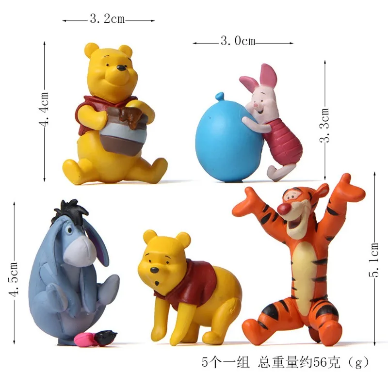 Winnie the Pooh Cartoon Action Figures, Kawaii, Tigrão, Bisonho, Miniaturas, Fadas, Jardim, Casa, Desktop, Decoração Criativa, 5 peças