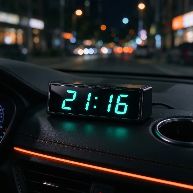 Fluorescent Display Mini Desk Clock Aesthetic in-vehicle Decor Digital Clock Modern Minimalist Cyberpunk Clocks Table Decoration