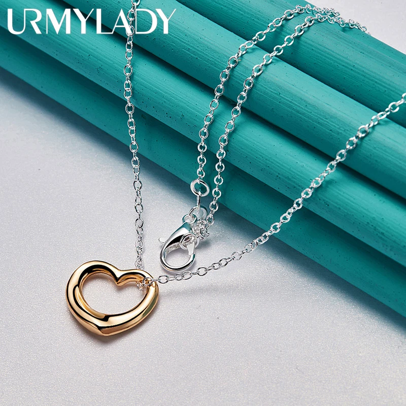 URMYLADY 925 Sterling Silver Gold Heart Pendant Necklace High Quality For Women Wedding Engagement Fashion Fine Jewelry Gifts