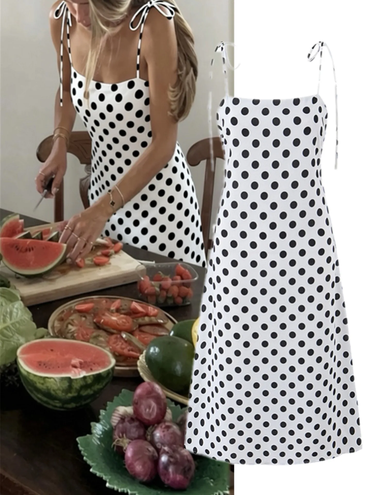 

French Style Beach Vacation Floral Print Knot Strapless Dress Slimming Design Summer A-Line Midi Dress Breathable Comfortable