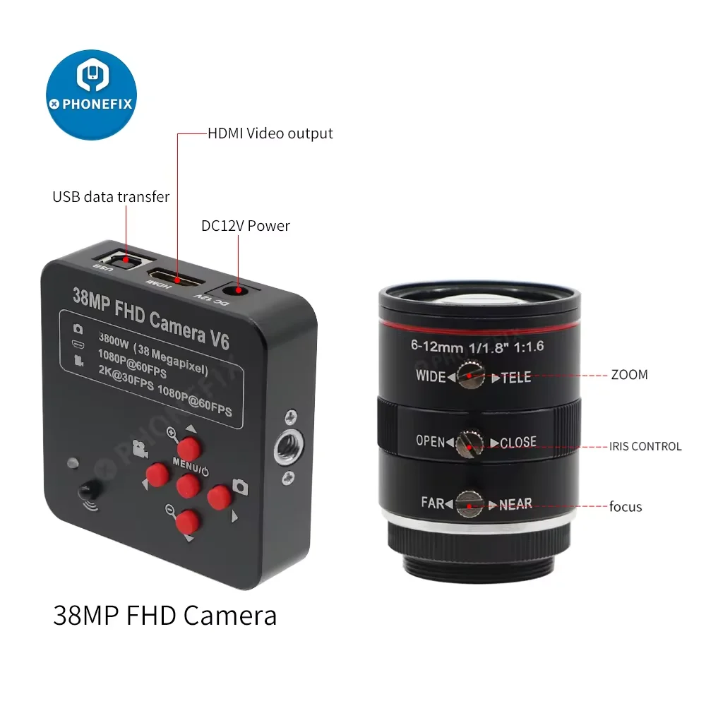 38MP 60FPS HDMI Camera 6-12mm 2.8-12mm 5-50mm 6-60mm 8-50mm F1.4 F1.6 CCTV C Mount Zoom Lens Live Industry Digital Camera Lens