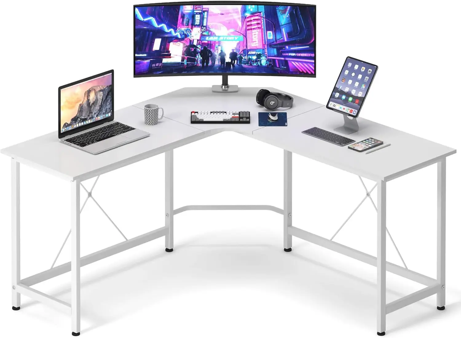 L Shaped Desk, 59inch L Desk Computer Corner Desk, Gaming Desk, Home Office Writing Desk, Space-Saving Workstation Desk