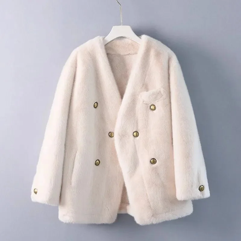 عالية الجودة فو فرو المنك معطف قطعة واحدة للنساء الخريف الشتاء سترة جديدة عيد الميلاد معركة رداء سترة معطف الإناث #4