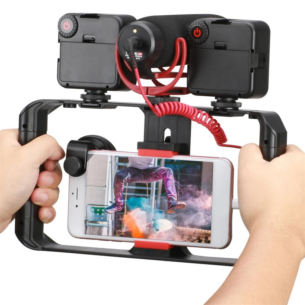 Handheld Smartphone Video Stabilizer Phones Rig with 3 Shoe Mounts Handheld Stabilizer Phones Grip Tripod Mount Stand Filmmaking