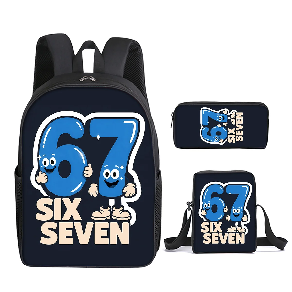 Fashion Novelty 67 six seven 3D Print 3pcs/Set pupil School Bags Laptop Daypack Backpack Inclined shoulder bag Pencil Case
