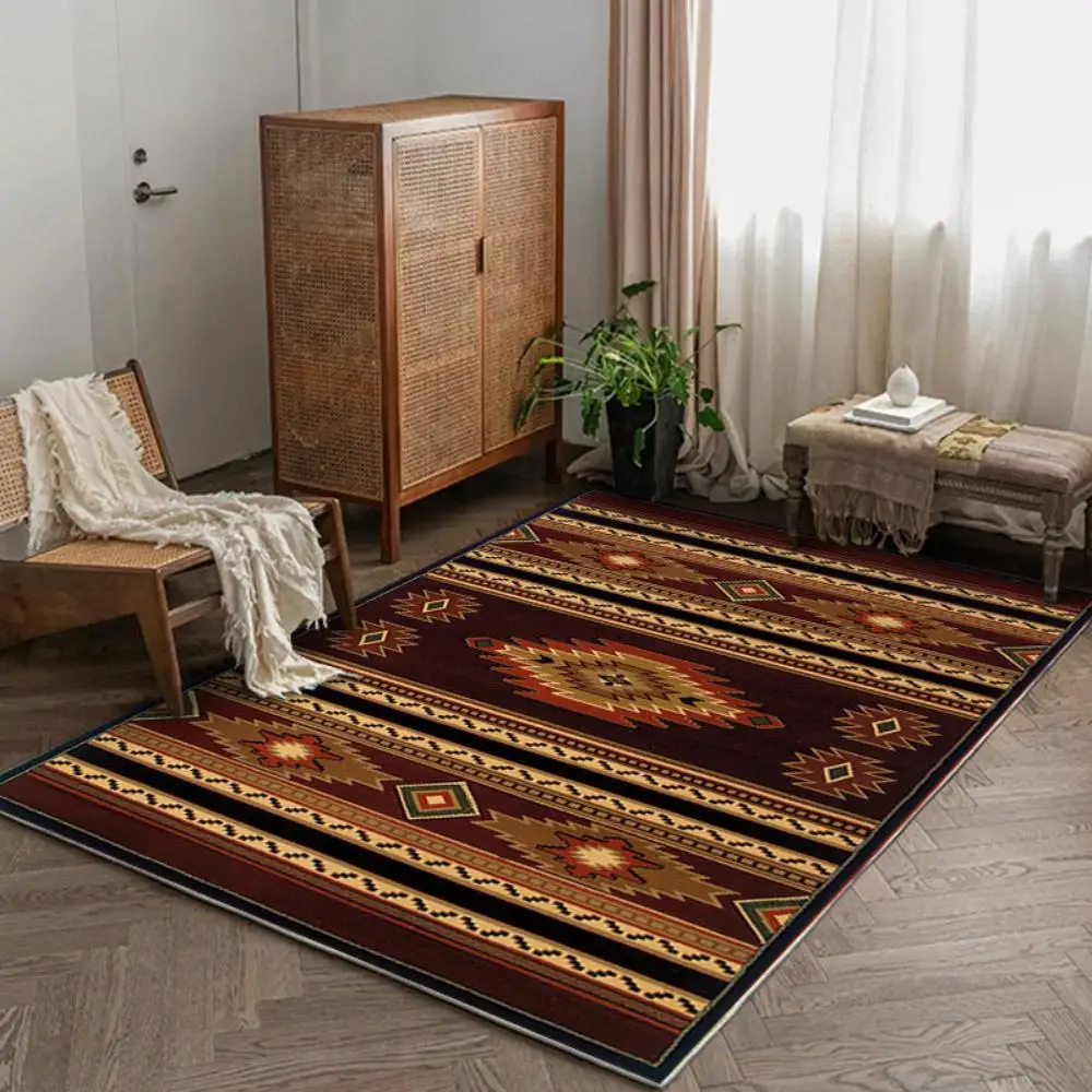 VIKAMA Crystal Pile Vintage Persian Ethnic Style Living Room Rug B&B Decorative Floor Mat Full