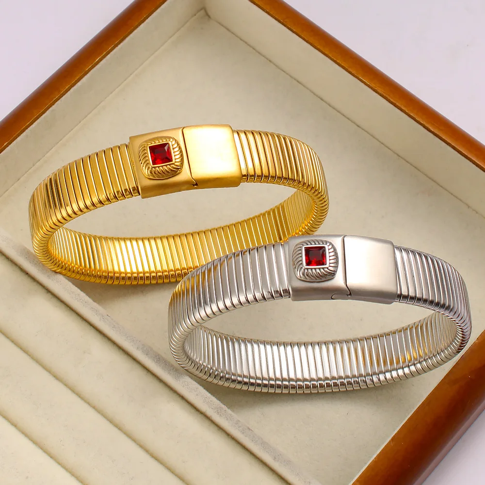 Stainless Steel Anklet Personalized Ruby Stripe Wide Face Anklet in Stock Foot Accessory Wholesale