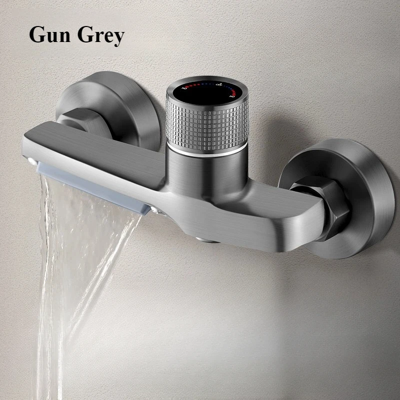 

Gun Grey Waterfall Bathtub Faucet With Hand Shower Brass Chrome Finish Wall Mounted Bathroom Mixer Tap Shower System Set