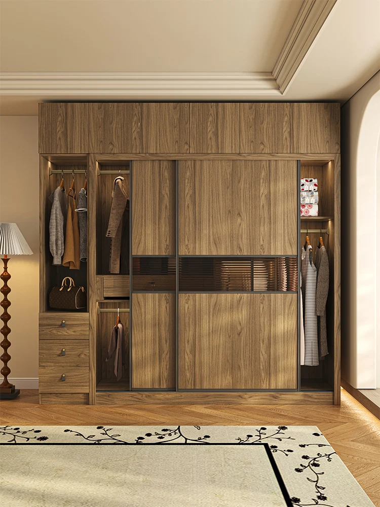 

Шкаф с раздвижной дверью из цельного дерева, шкаф для спальни, дома, шкаф для хранения вещей, большой шкаф с раздвижной дверью