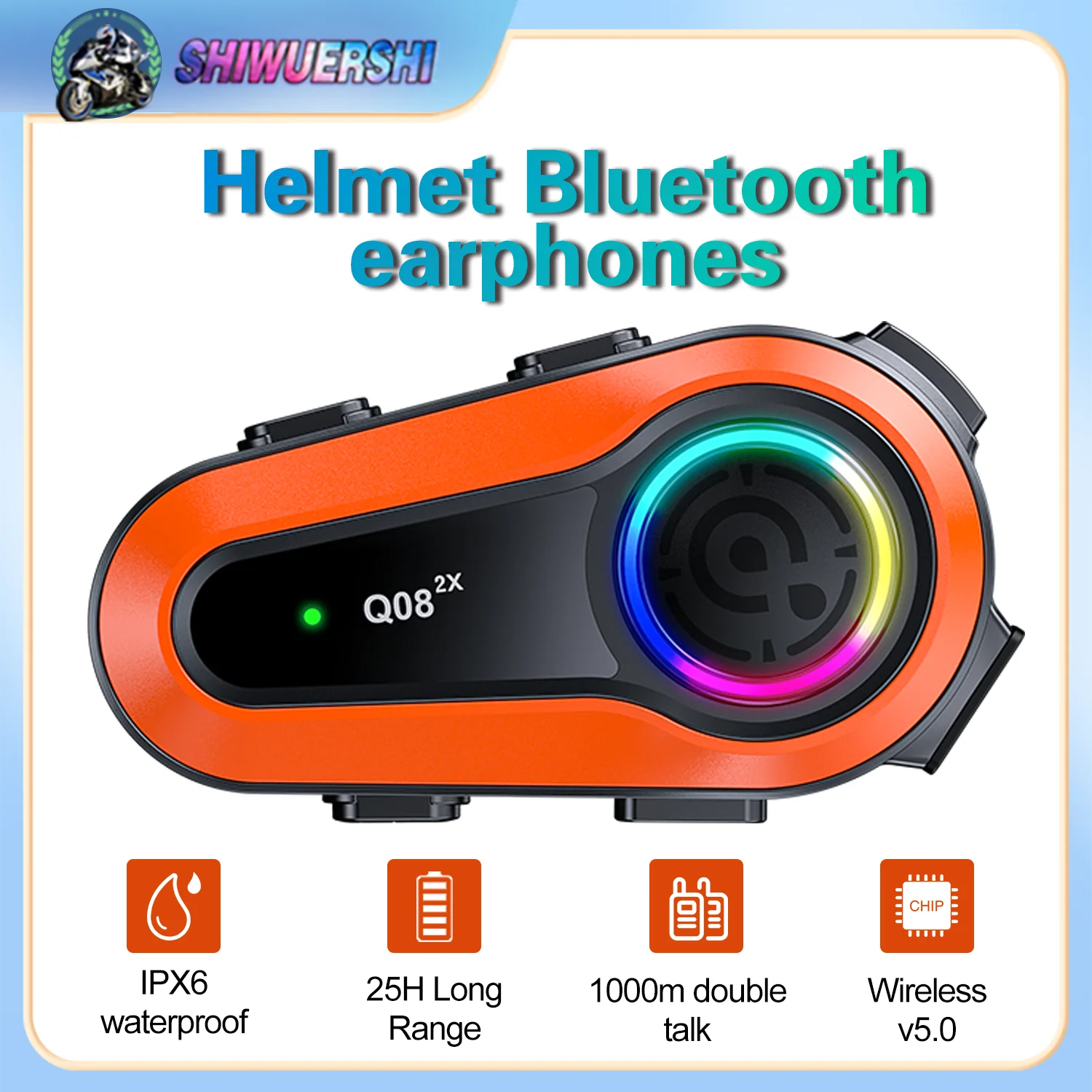 

SHIWUERSHI Bluetooth motorcycle helmet two-person intercom 800M soft and hard microphone CVC noise reduction, AI voice assistant