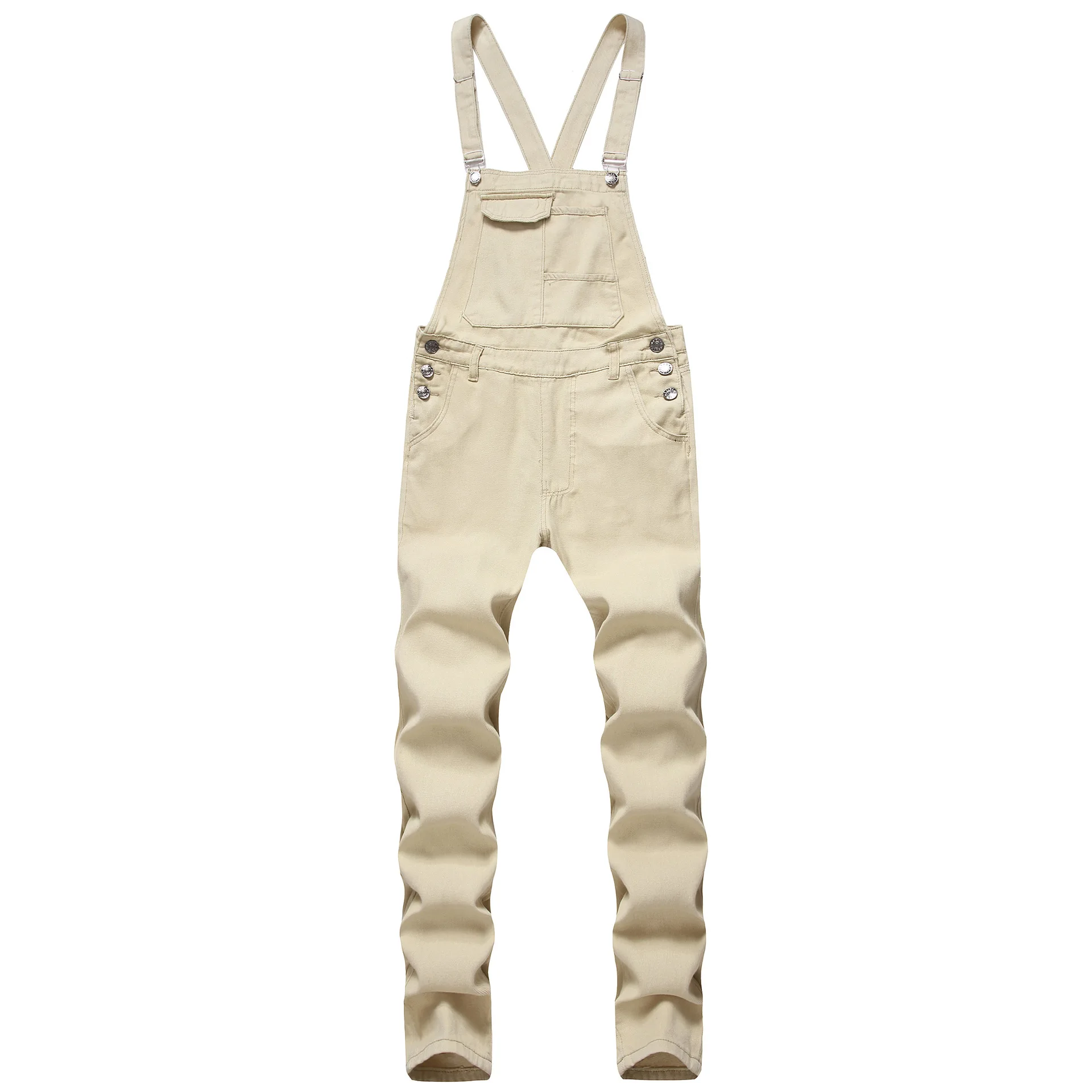 

2023 Men's Stretch Casual Khaki Denim Brace Trousers Multi-Pocket Casual Shoulder Strap Jeans