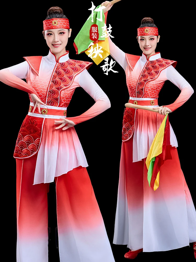 

Новый женский костюм для выступлений с барабанами 2025 года, праздничный танцевальный наряд для выступлений с барабаном на талии, традиционная этническая одежда