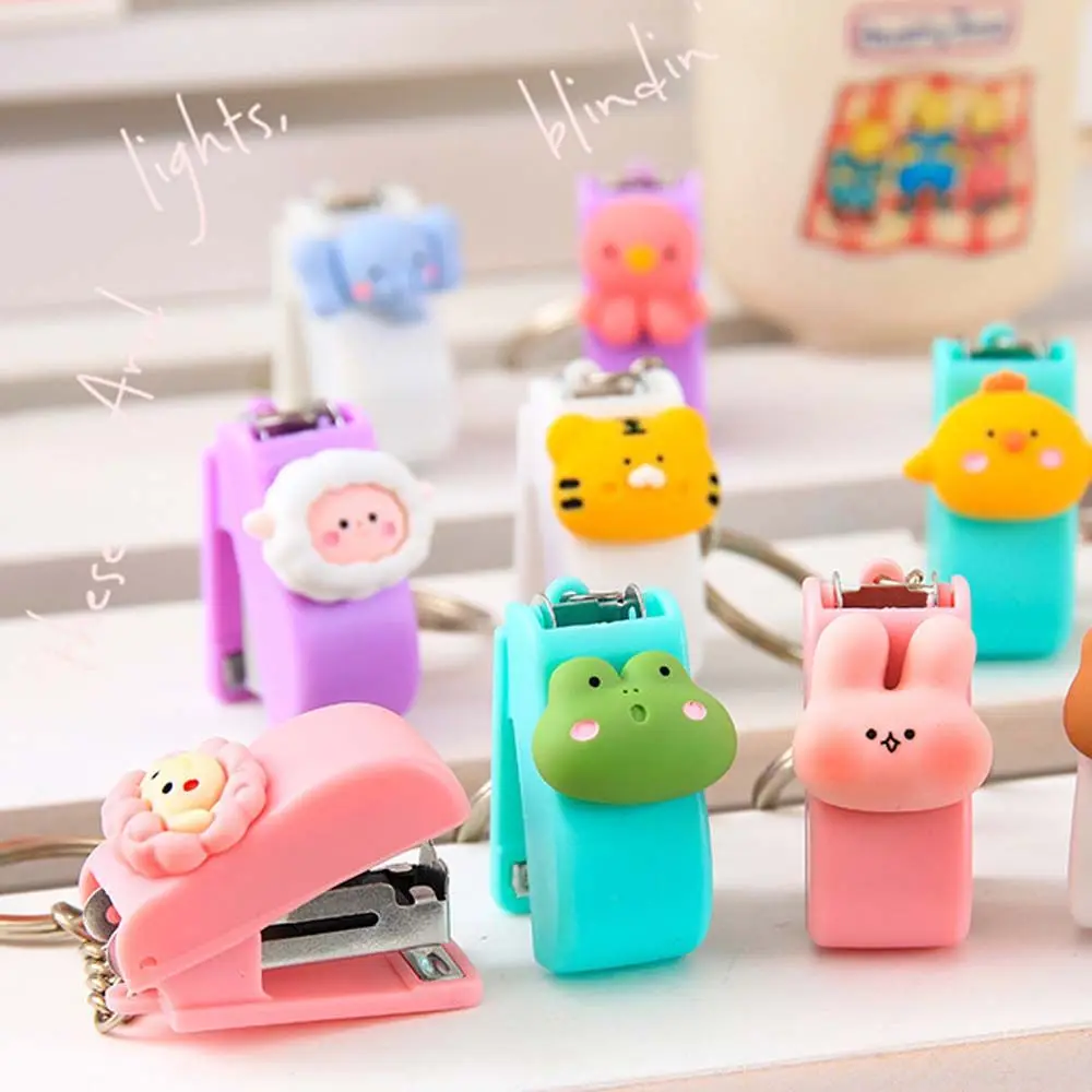 Cute Metal Mini Student Supplies Cartoon Size 10 Staples Mini Stapler Stapler Key Chain Stapler Binding Tools