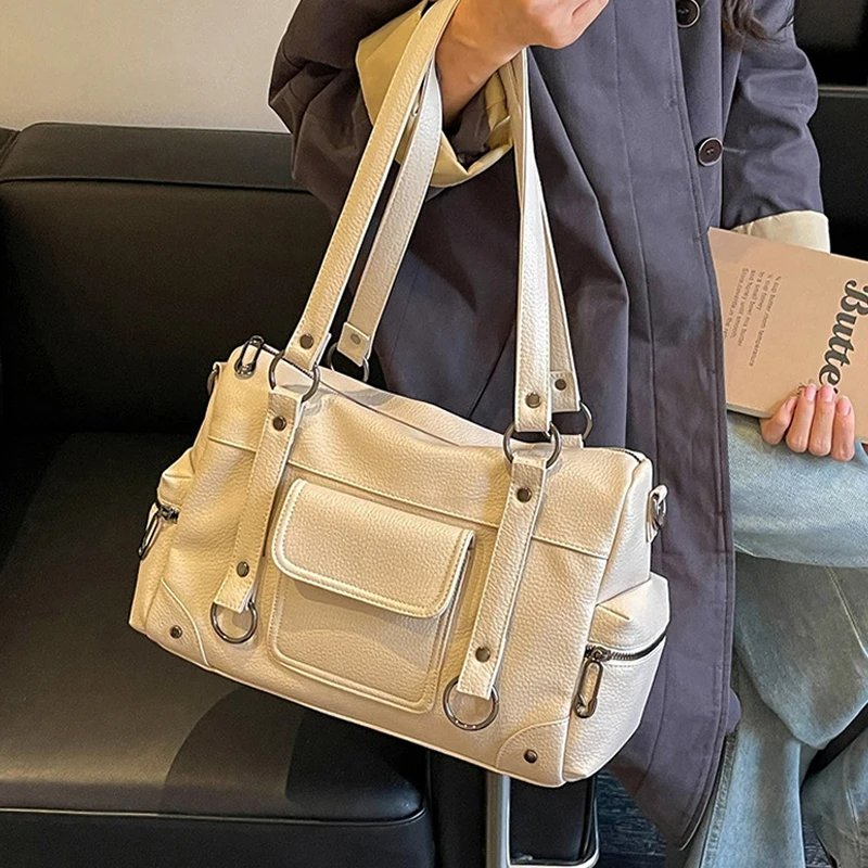 Umhängetasche mit mehreren Taschen, Damen-Einkaufstasche mit großem Fassungsvermögen, lässige Vintage-Tragetasche, leichte, vielseitige Einkaufshandtasche für den Arbeitsweg – Detail 19