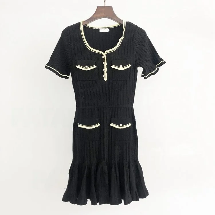 

MaSandeS Early Spring 2023 ort A-Line Dr with Pleats Micro Flare Color Blo OL Sle High Waist ort Sve round Ne