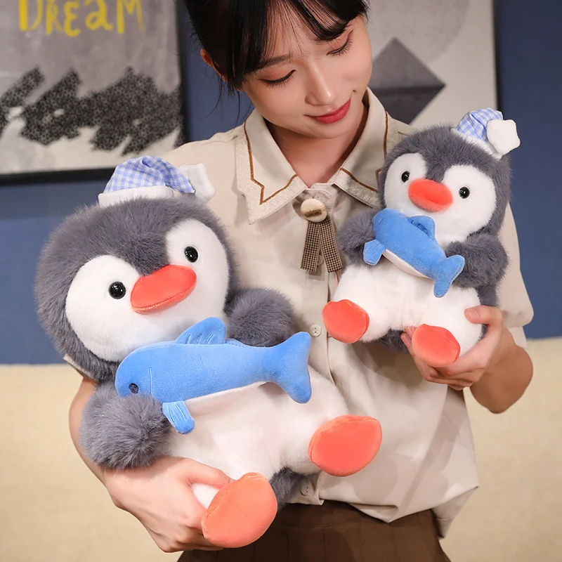 25/35/45CM Cute Penguin Hug Fish Plush Toy Soft Stuffed Animal Antarctic Penguin Kawaii Peluche Room Decor Birthday Gift