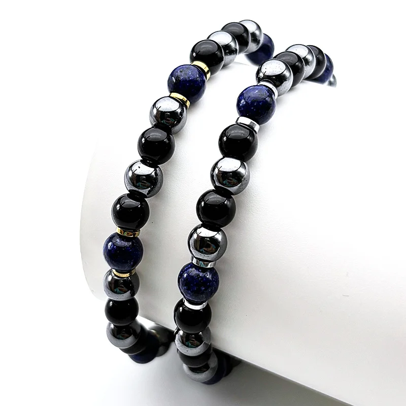 

Natural Lapis Lazuli Stone Hematite Beads Bracelet For Women Men Stainless Steel Health Healing Reiki Hand Chain Amulet Jewelry