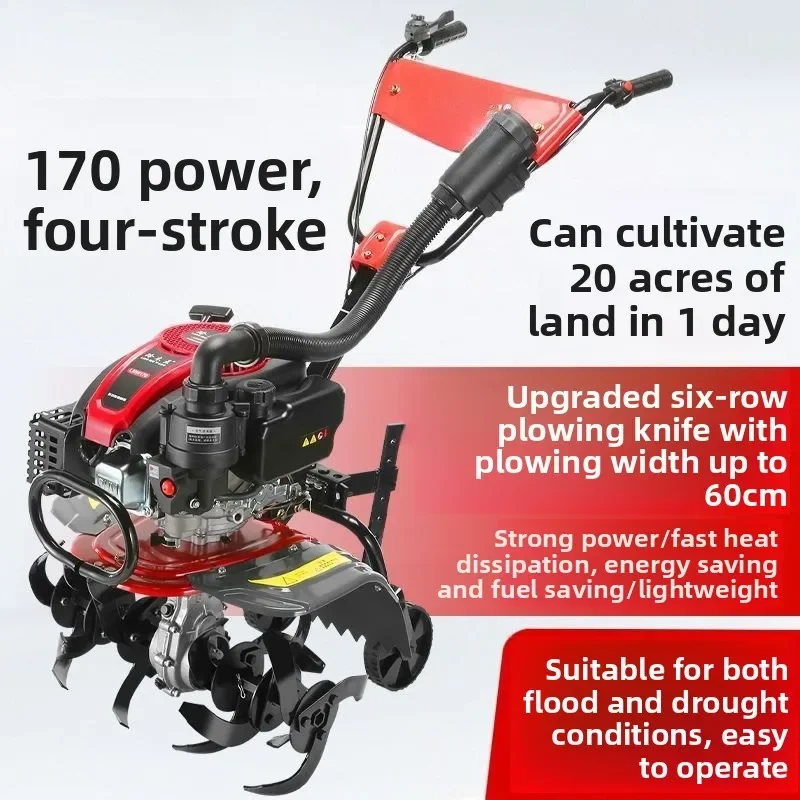 Micro-tiller Small  household four-stroke soil loosening paddy field weeding and ditching rotary tiller