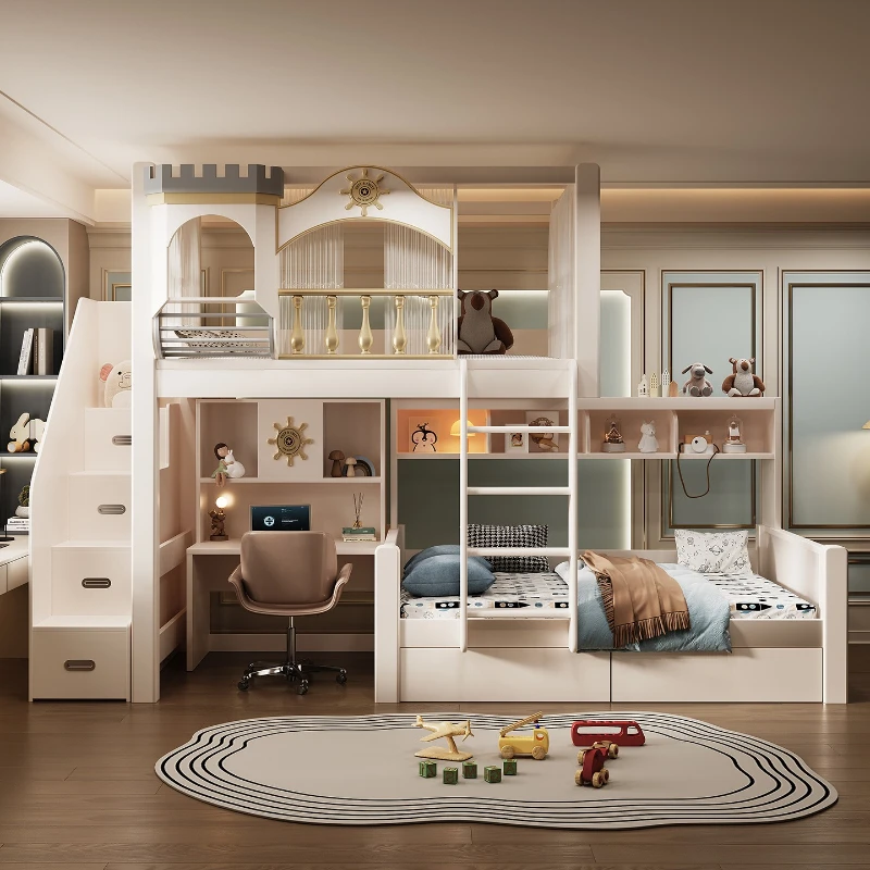 

Staggered upper and lower beds Dislocated bunk beds with wardrobes Desk upper and lower bunk beds