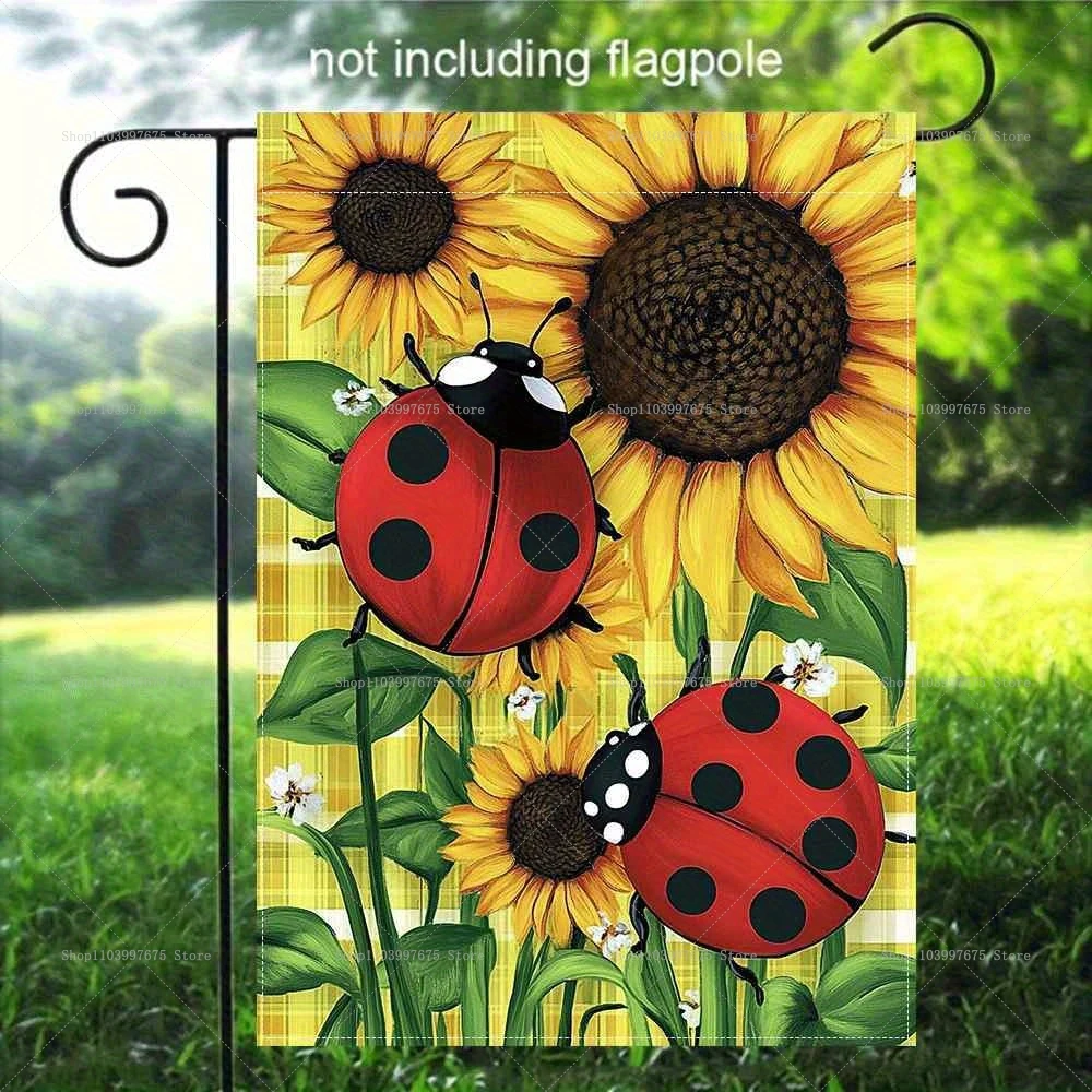 2D 1pc Single Side Garden Flag Sunflower Ladybug Summer Decor Flag Outdoor Home Yard Flag Summer Party Decorations Flag