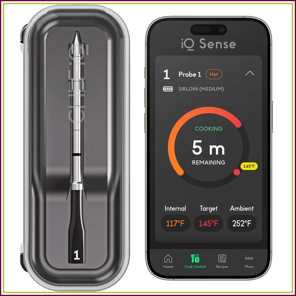 

Smart Wireless Meat Thermometer with 5 Sensors, WiFi Unlimited Range, 1000°F Heat Safe for BBQ Grill Oven Smoker Air Fryer