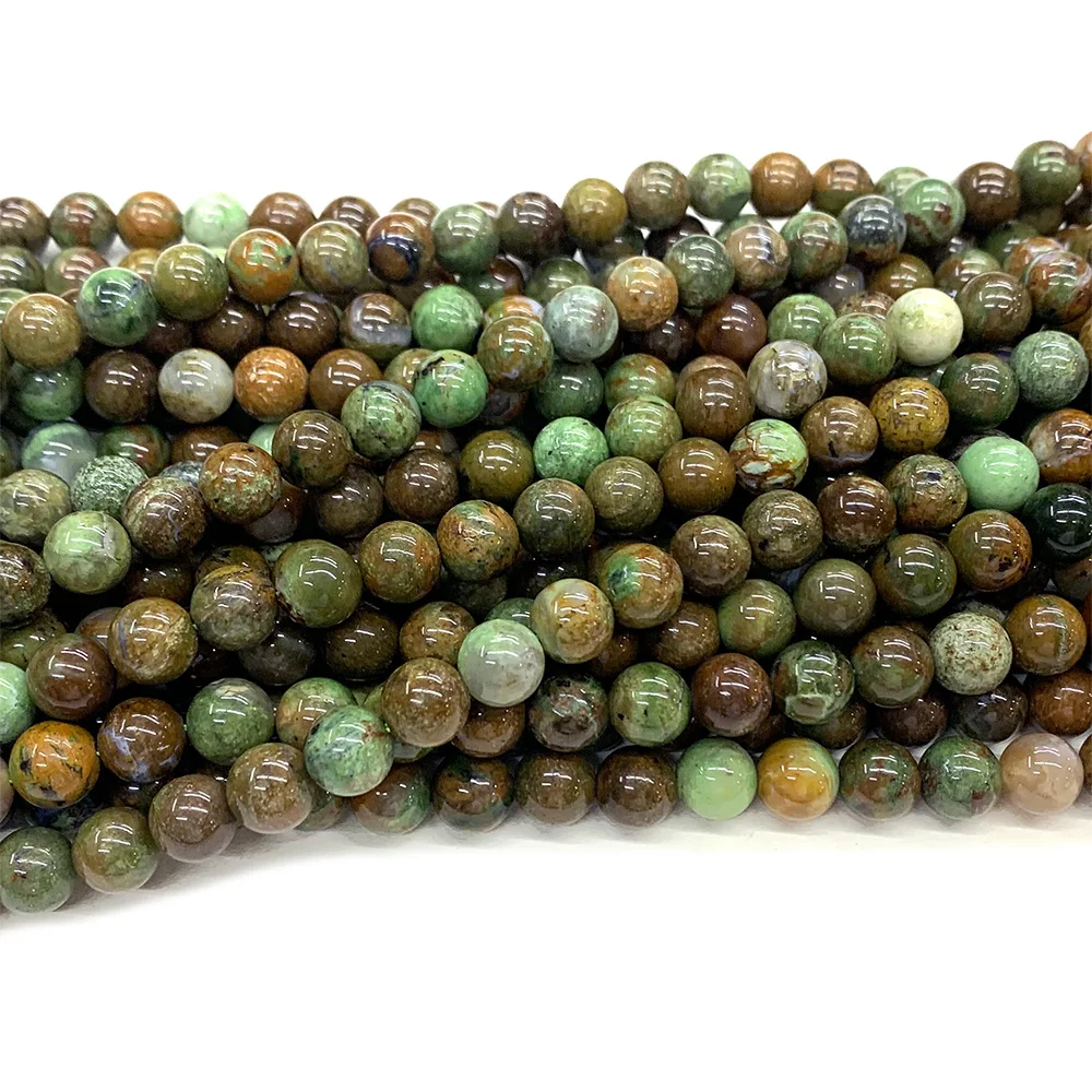 Veemake Natural Genuine Brown Green Opal Gemstone DIY Necklaces Bracelets Round Loose Beads For Jewelry Making Design