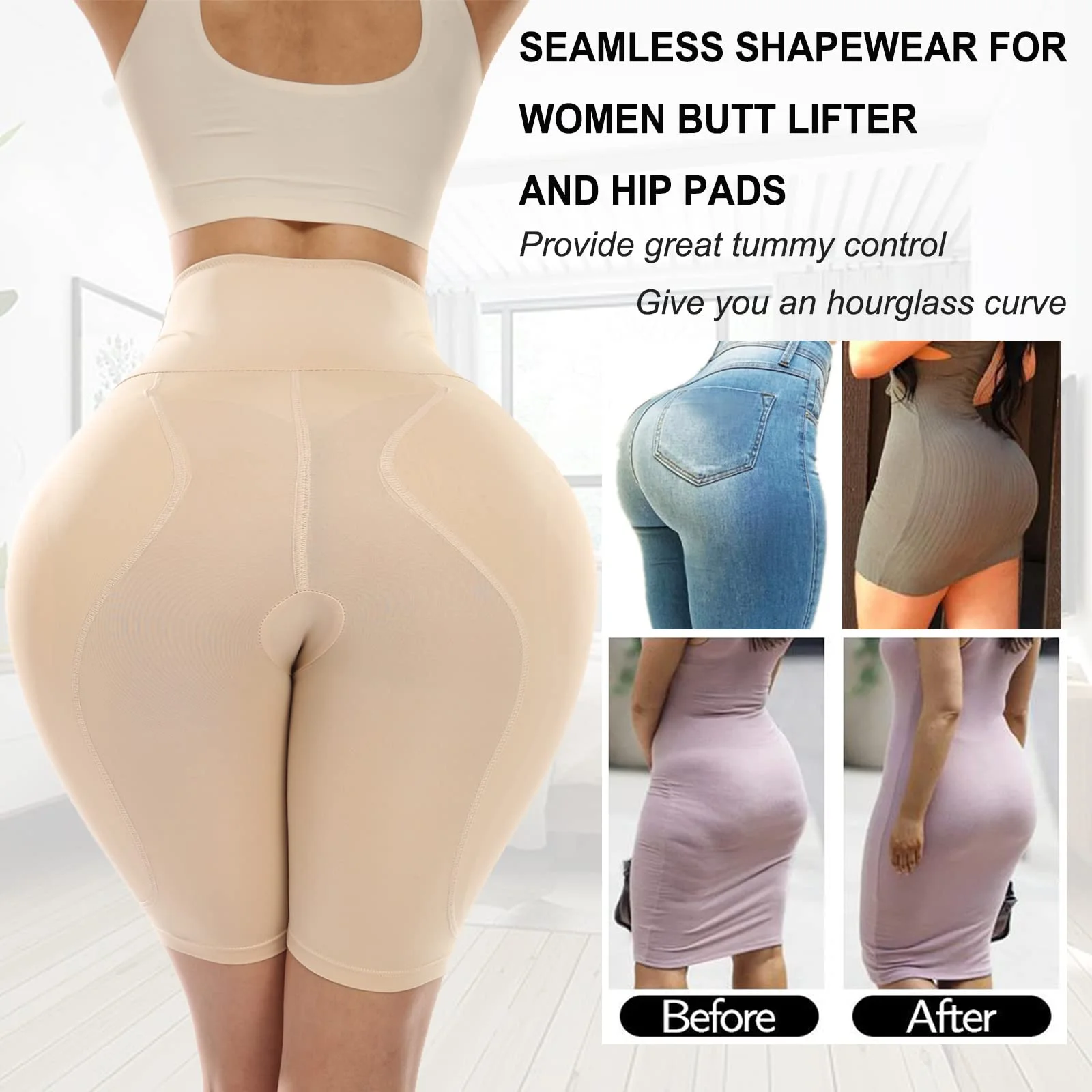 Shapewear Padded Hips and Butt for Plus Size Push Up Butt Shaper for Women Tummy Control Panties High Waist BBL Butt Lifter