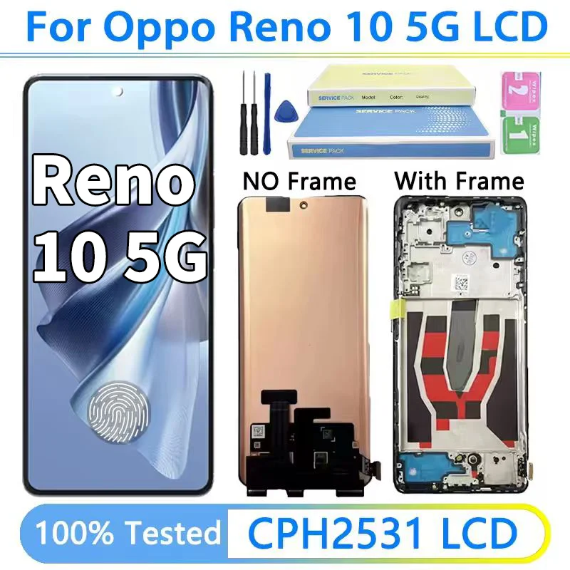 6.7“”AMOLED For Oppo Reno10 CPH2531 LCD Touch Screen Digitizer Reno 10 5G CPH2531 Display With Fingerprint Frame