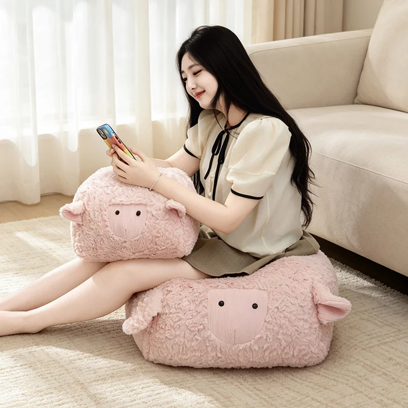 Cute Square Sheep Plush Pillow Soft Fluffy Sheep Stuffed Animal Cushion Home Sofa Decor Gift for Kids