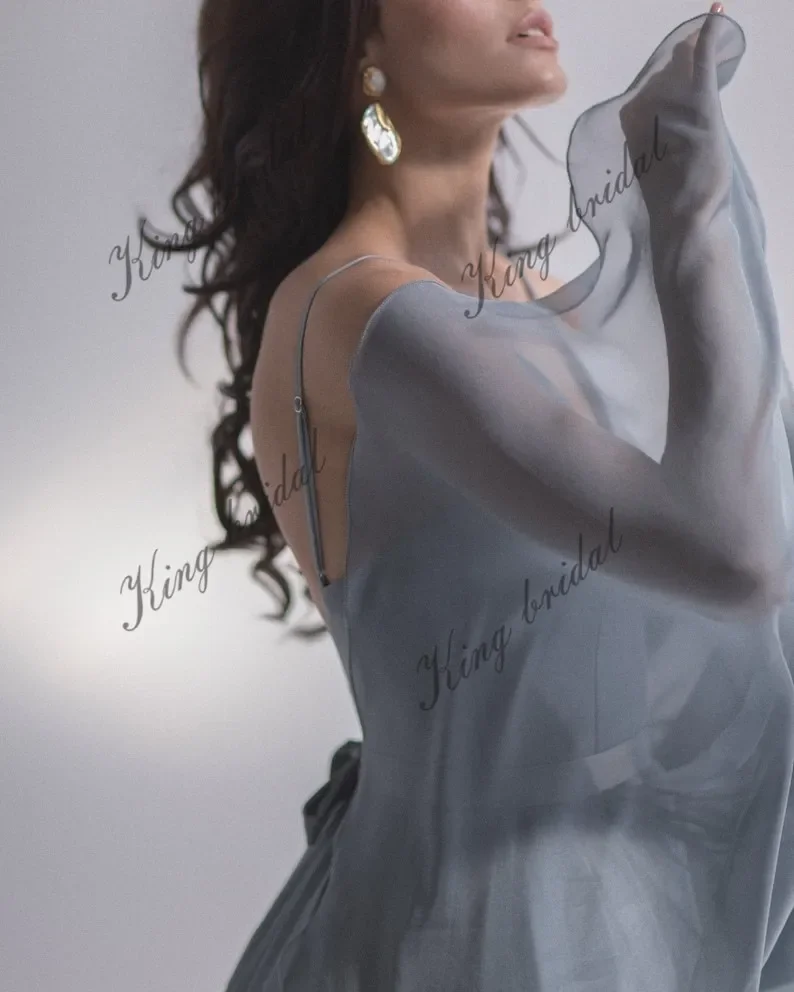 カスタムメイドシルクブルーとグレーのボーン入りシフォンウェディングドレス、モダンなウェディングドレス、プロムパーティードレス、フォーマルドレス、エレガントな女性用ドレス